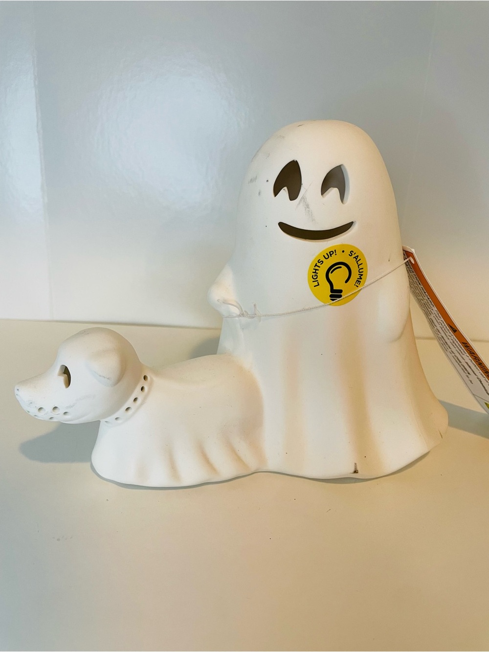 👻 DIY Paintable Ceramic Ghost with Dog,Light up Halloween Decor